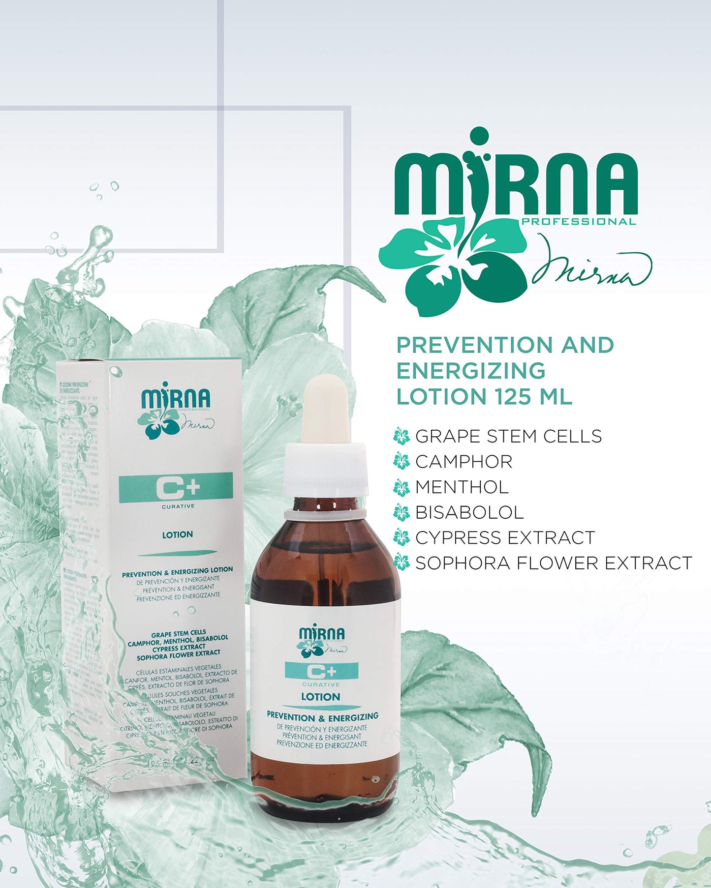 Mirna Professional Prevention & Energizing Anti Hairloss lotion For Weak Hair Infused with Menthol, Pantenol, Sophia Flower Extract, Grape stem cells |Sulphate, Paraben, SLS & Gluten Free 125ml/4.22oz