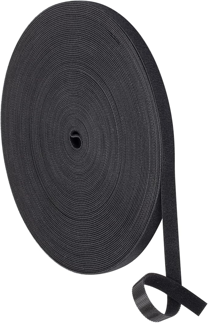 XINYIBO 1/2 inch Reusable Fastening Tape Cable Ties Double-Sided Hook-and-Loop Cable Management Tape (Black 25 Yards)