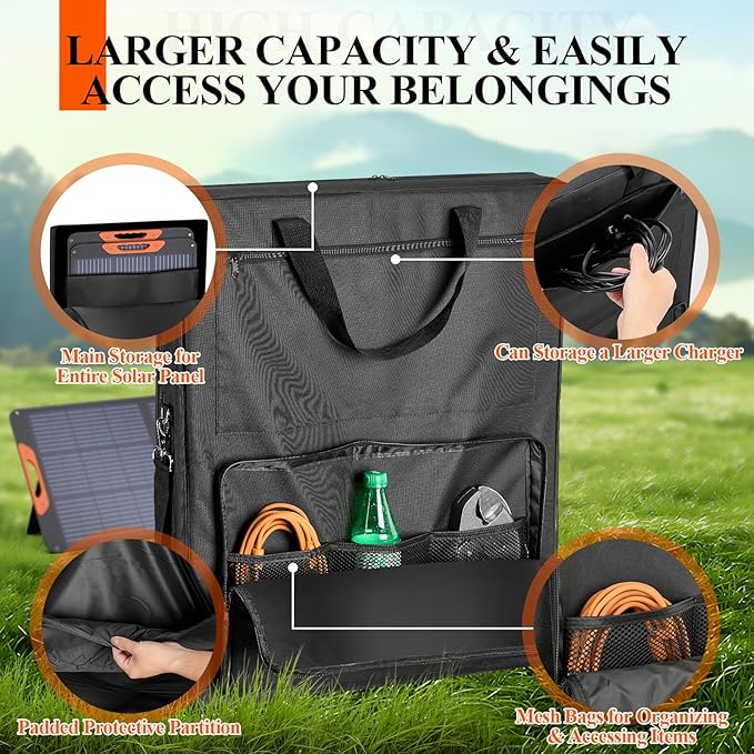 Fizentia Solar Panel Carrying Case Compatible with jackery solarsaga 100W/100X, Waterproof Padded Storage Bag with Accessory Pocket for Camping RV Travel