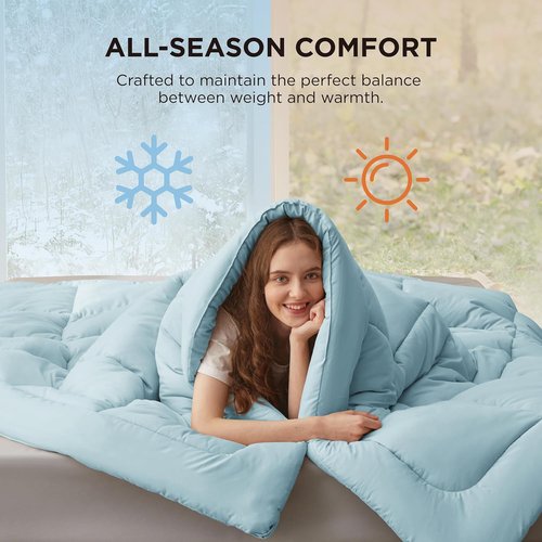 Bedsure Comforter Duvet Insert - Quilted King Size All-Season Down Alternative Bedding | GentleSoft, Light Spa Blue, 90 x 102 Inches