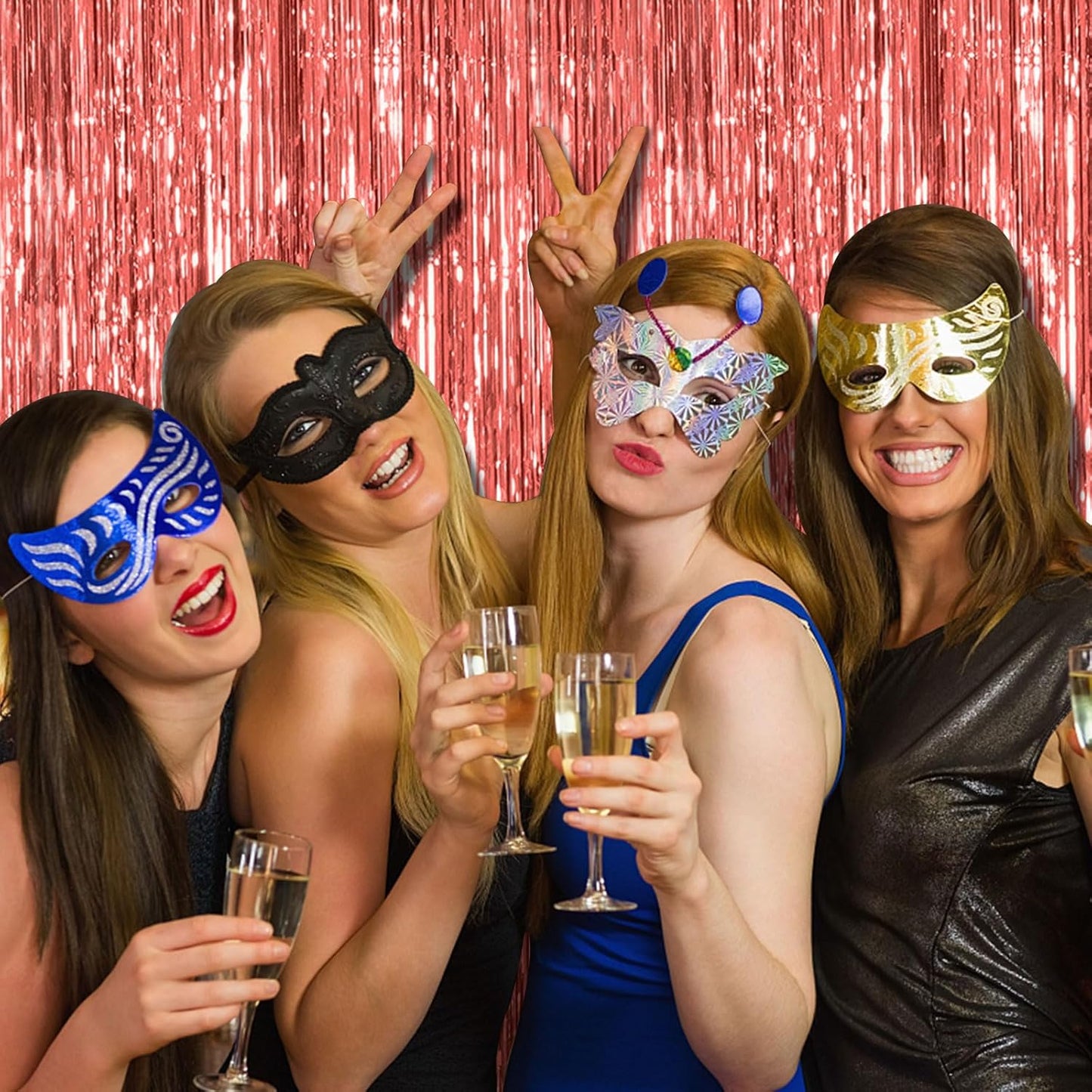 Skiennix Rose Gold Fringe Curtain Backdrop - 10 Pack Metallic Tinsel Streamers for Parties & Events