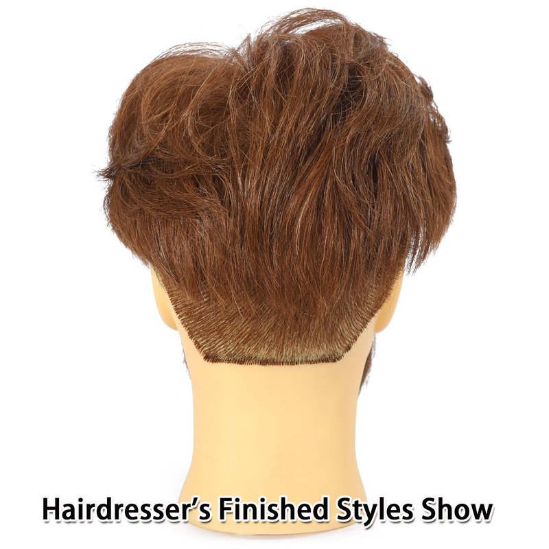 TKIMHEQ Male Mannequin Head with Beard 100% Human Hair Haircut Training Head for Cosmetology Straight Thick Hair Manikin Head Doll Head with Stand Practice Cutting Styling (6 Inches Beard Brown#)