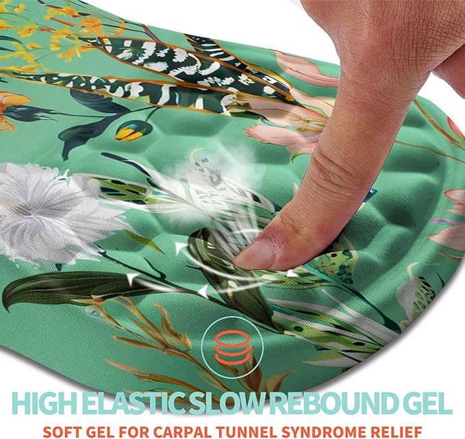 Kuosgm Ergonomic Mouse Pad Wrist Support with Memory Foam Massage Bulge, Carpal Tunnel Pain Relief Mousepad Wrist Rest for Mouse(12x8 inch, Pink Flowers)