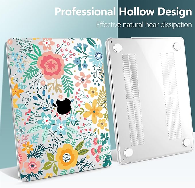 TWOLSKOO for MacBook Air 15 inch Case 2026 2025 2024 2023 Release M5 A3448 M4 A3241 M3 A3114 M2 A2941, Plastic Hard Shell & Screen Protector & Keyboard Cover & Trackpad Film, Abstract Flower