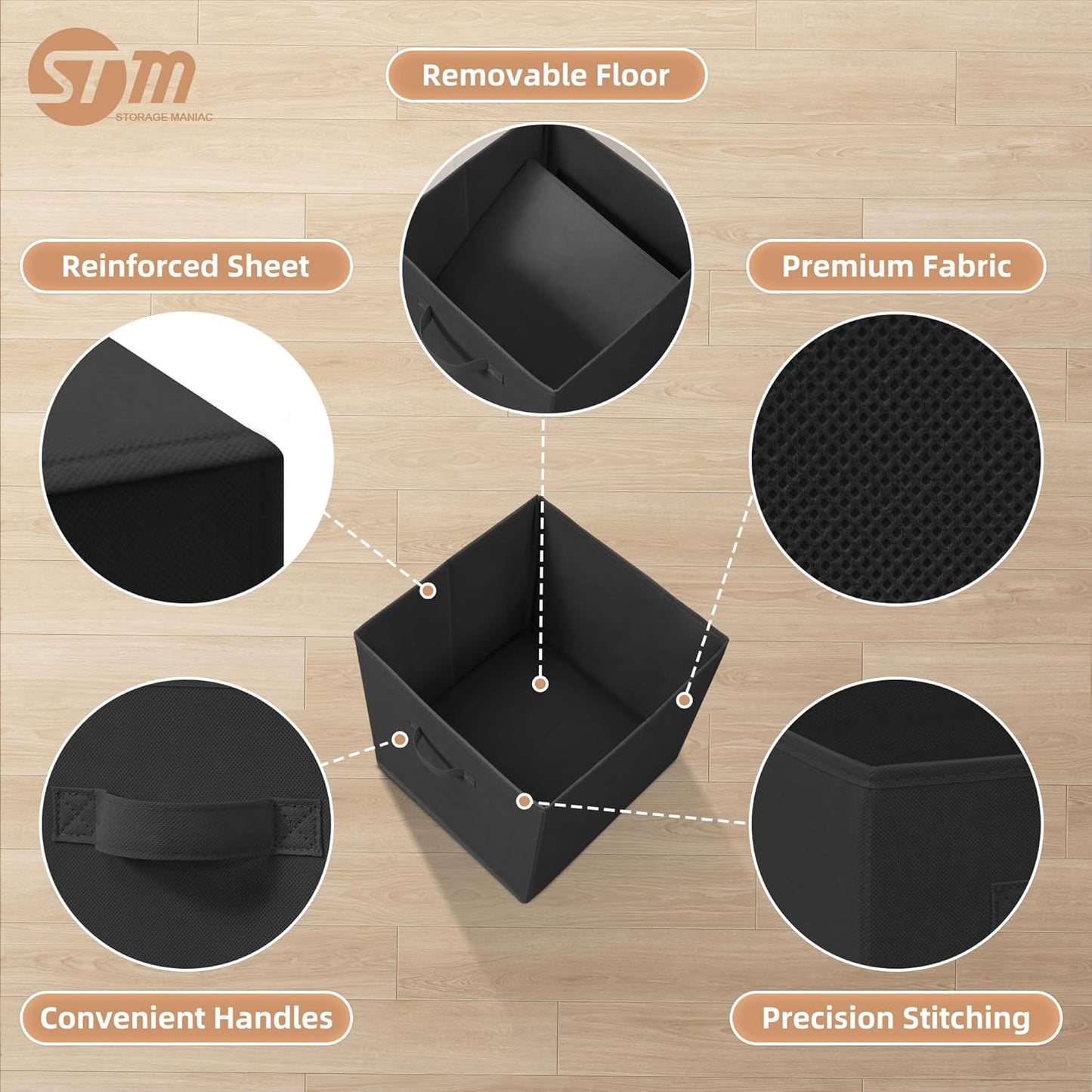 Storage Maniac Storage Cubes - 13 Inch Collapsible Fabric Bins with Handles | 8-Pack Black for Easy Organization
