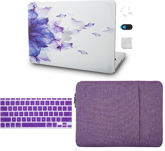 KECC Ultra Thin Case for MacBook Air 13 inch 2022-2018 Release M1 Chip, Lightweight Plastic Hard Shell for MacBook Air 13.3” + Keyboard Cover + Sleeve, Purple Flower