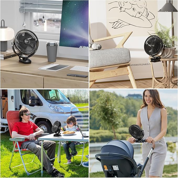 BIVBTP 12000mAh Clip on Fan 30H Longest Runtime, 8in Portable Fan Rechargeable, Ultra Quiet with Heavy-Duty Clamp, USB Desk Fans for Golf Cart,Office Desk, Treadmill, Camping, Bedroom