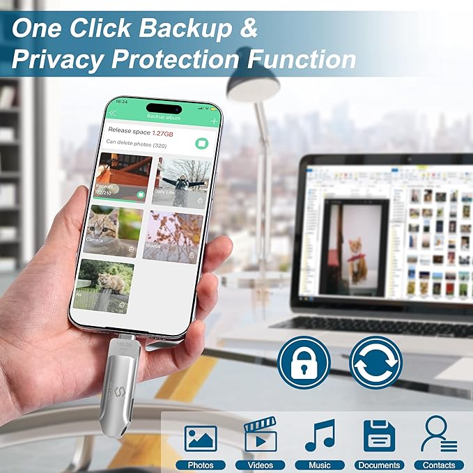 Genuine Apple MFi Certified 512GB USB C & Lightning Flash Drive iPhone USB Stick with One-Click Backup, Photo Stick & External Storage for iPhone/iPad/Mac/Android - Real Storage Capacity & Secure Data