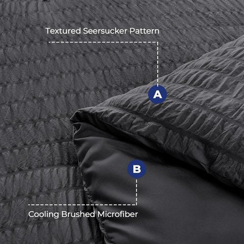 HYMOKEGE Oversized Queen Comforter Set - All-Season Luxury Bedding in Dark Grey | 7-Piece Seersucker Design