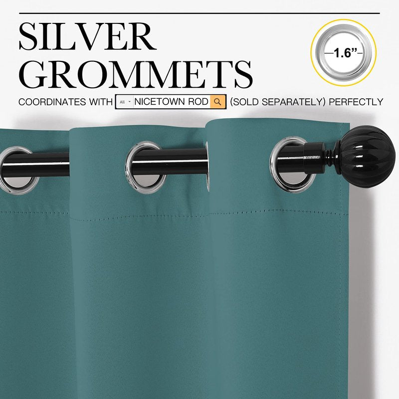 NICETOWN Blackout Curtains for Kids Room - Triple Weave Microfiber Home Thermal Insulated Solid Ring Top Blackout Panels/Drapes for Bedroom(Sea Teal, Set of 2, 55 x 96 Inch)
