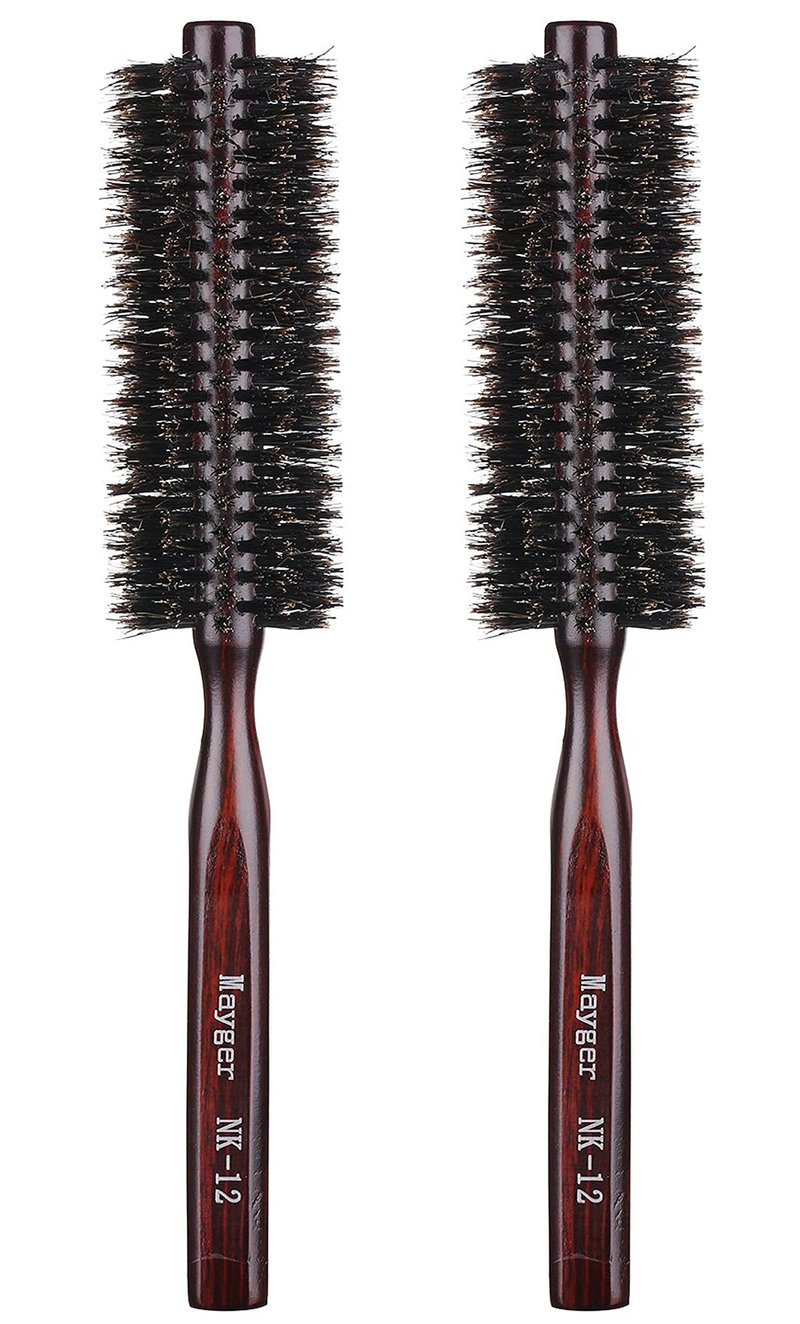 PERFEHAIR Boar Bristle Round Brush-1.3 inch, Pack of 2, Small Round Brushes for Blow Drying Styling Short, Fine, Thin Hair & Beard