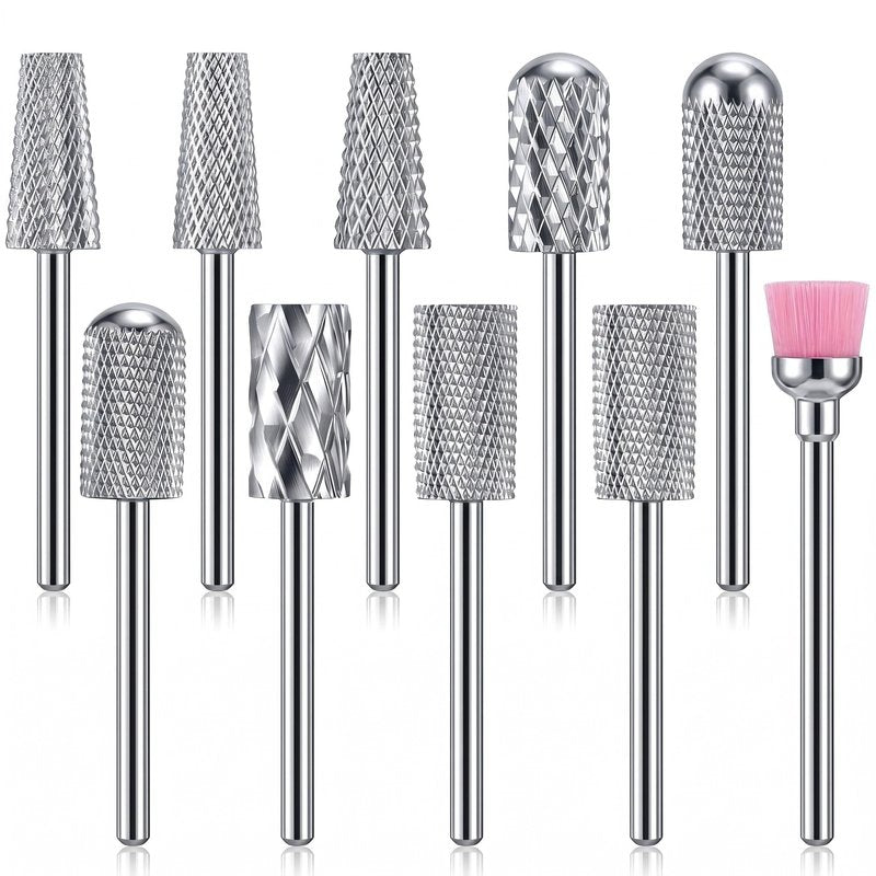 Honoson 10 Pcs Nail Drill Bits Set, 3/32 Inch Cuticle Tungsten Carbide Bit for Nail Drill Nails, File Remove Acrylic Gel Polish Manicure Pedicure Tool for Salon Home Supplies(Silver)