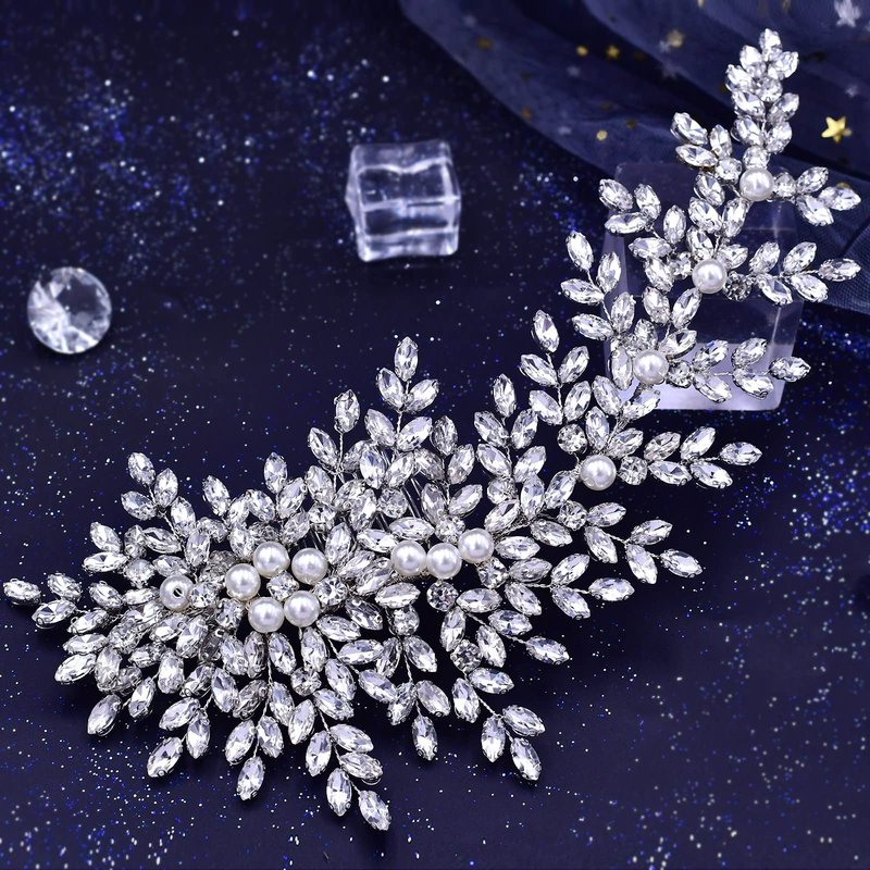 AMORARSI Crystal Wedding Hair Comb Bridal Hair Accessories Pearl and Rhinestone Bridal Side Combs for Women and Girls （Silver）