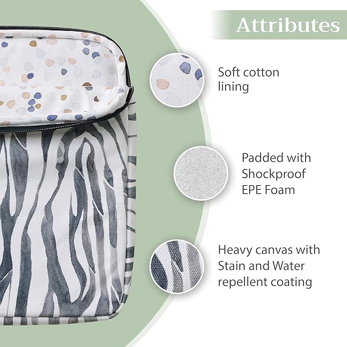 Maison d'Hermine Laptop Bag with Pocket Upto 15.5 inch Stain and Water Repellent Cotton Canvas Spring Summer (Zebra)