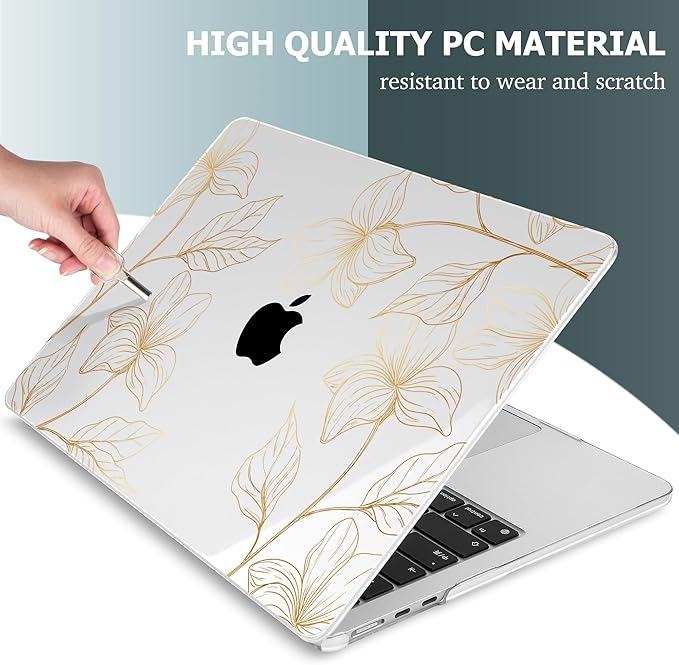 Mektron for 2026 MacBook Air 13-inch M5 Laptop Case A3449 with 13.6-inch Liquid Retina Display Fits 2025 A3240 M4 2024 A3113 M3 2023 A2681 M2 Printed Shell for MacBook Air 13.6", Gold Flower S718
