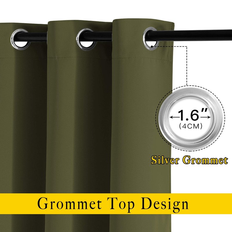 NICETOWN Room Darkening Curtains 63 inches Long for Bedroom, Grommet Thermal Insulated Window Treatments Sound Reducing Drapes for Christmas Day, W46 x L63, Olive, 2 Panels