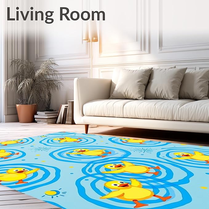 Flatwoven High Traffic Area Rug 6x9, Quirky Farmyard Dance with Splashing Pond Motif, Non Slip, Stain Resistant, Washable Area Rugs for Living Room, Bedroom (Yellow, 6x9)