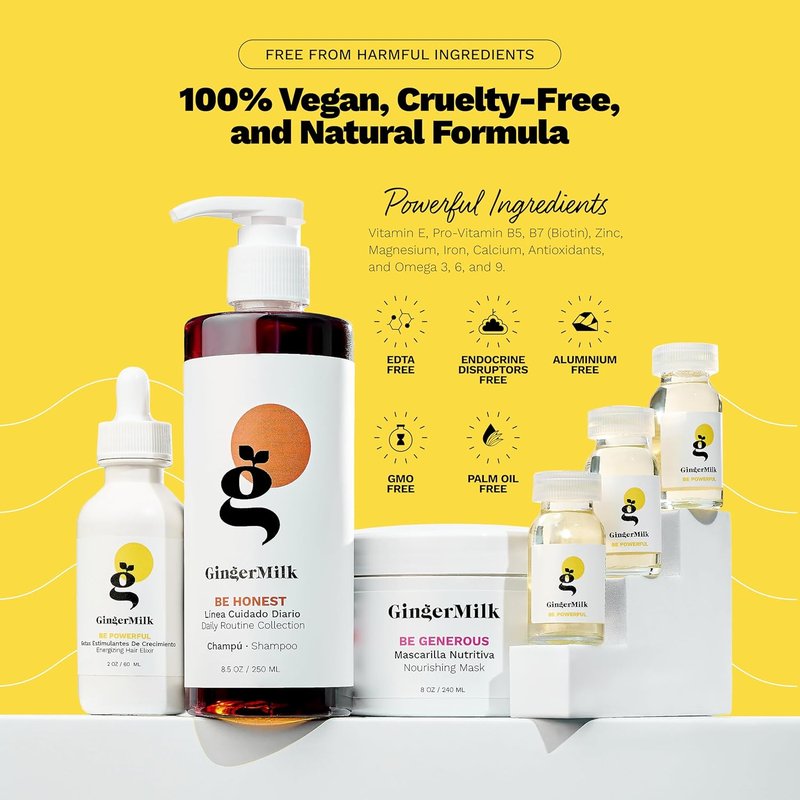 Ginger Milk SOS Hair Growth Kit - Vegan Hair Care Set with Biotin, Serum, Shampoo, & Nourishing Mask | Strengthens Roots & Reduces Hair Loss