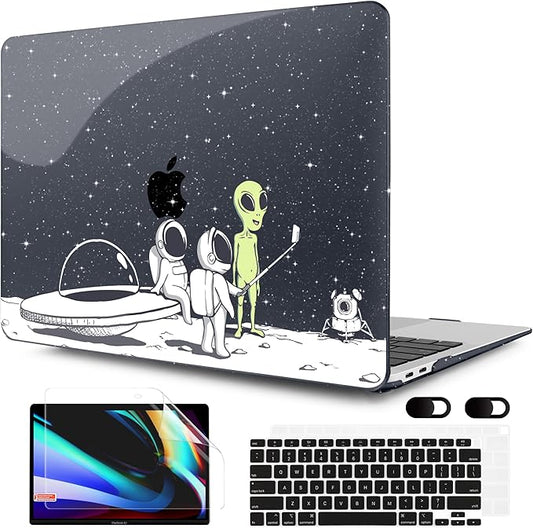 MEEgoodo for MacBook Air 13 inch Case 2021 2020 2019 2018 Released A2337 M1 A2179 A1932 with Touch ID, Plastic Hard Shell & Keyboard Cover Compatible with MacBook Air 13.3, Astronauts & Alien