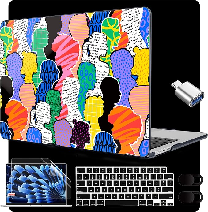 MEEgoodo for M5/M4/M3/M2 MacBook Air 15 inch Case 2026 2025 2024 2023, Case Fit Model (A3448/A3241/A3114/A2941) for MacBook Air 15.3 inch, Diverse People Abstract Art