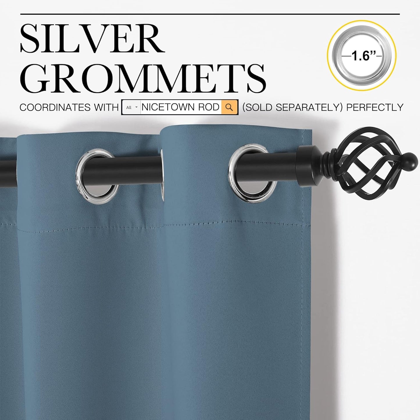 NICETOWN Smoky Blue Blackout Curtains - Thermal Insulated 84-Inch Long Drapes, 2 Panels, 34" Wide