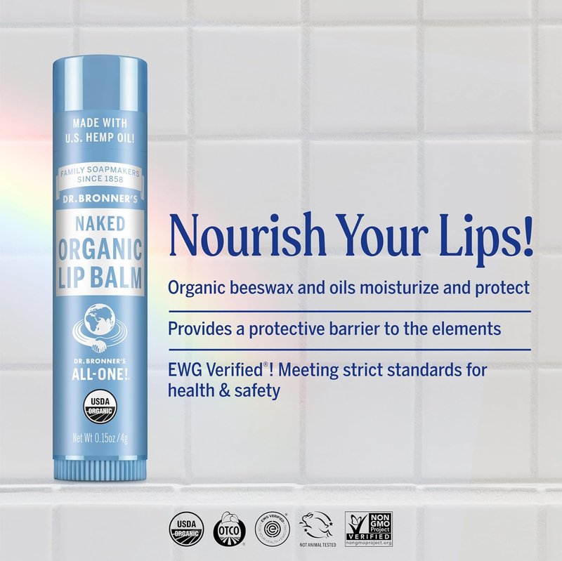 Dr. Bronner’s Organic Lip Balm | 6-Pack Natural Moisturizer with Beeswax & Avocado Oil - Unscented, 0.15oz Each