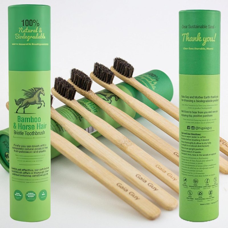 Gaia Guy Bamboo Toothbrush - Soft Natural Bristle, Biodegradable & Compostable | 6-Pack