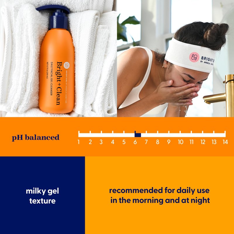 Bright+Clean Gel Facial Cleanser for Sensitive Teen Skin - Gentle pH Balanced Face Wash with Aloe Allantoin Coconut Oil, Clean 6.7oz