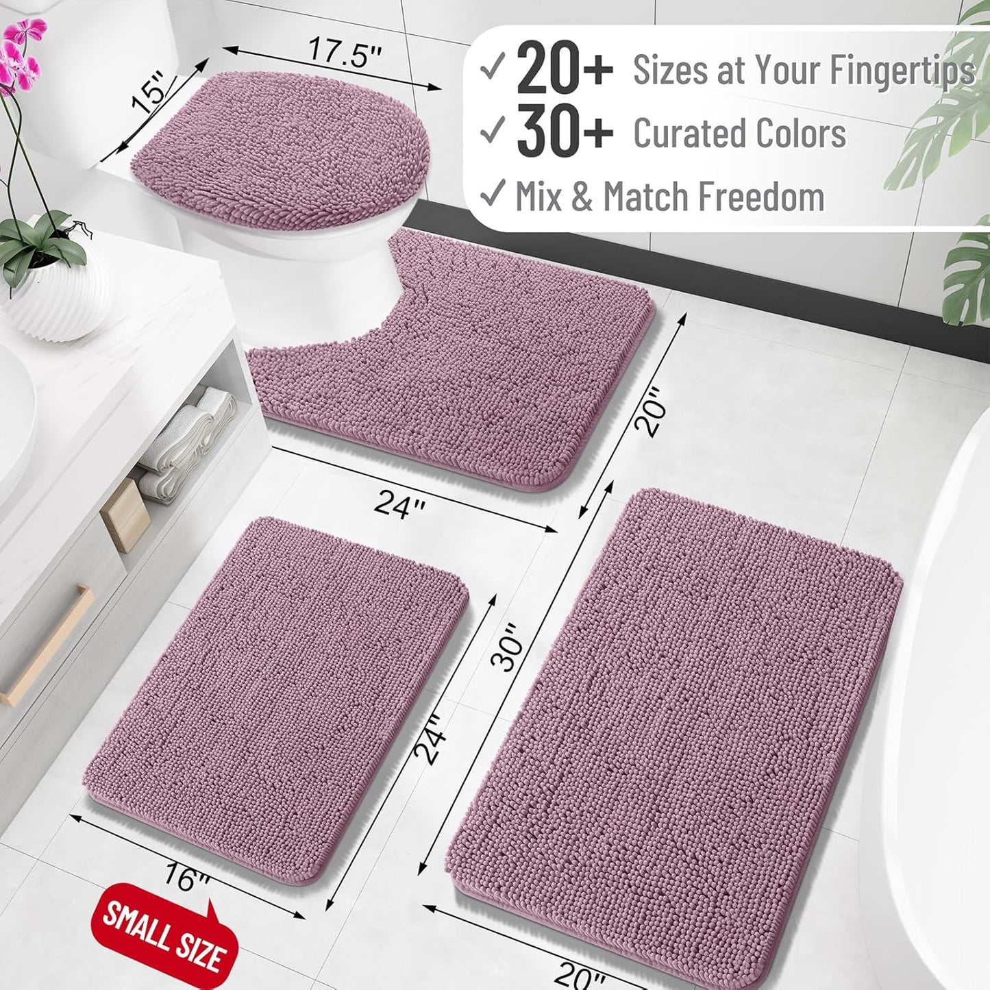 OLANLY Large Bathroom Rugs - Extra Soft Chenille Bath Mats | Quick-Dry, Machine Washable, Deep Plum 59x35