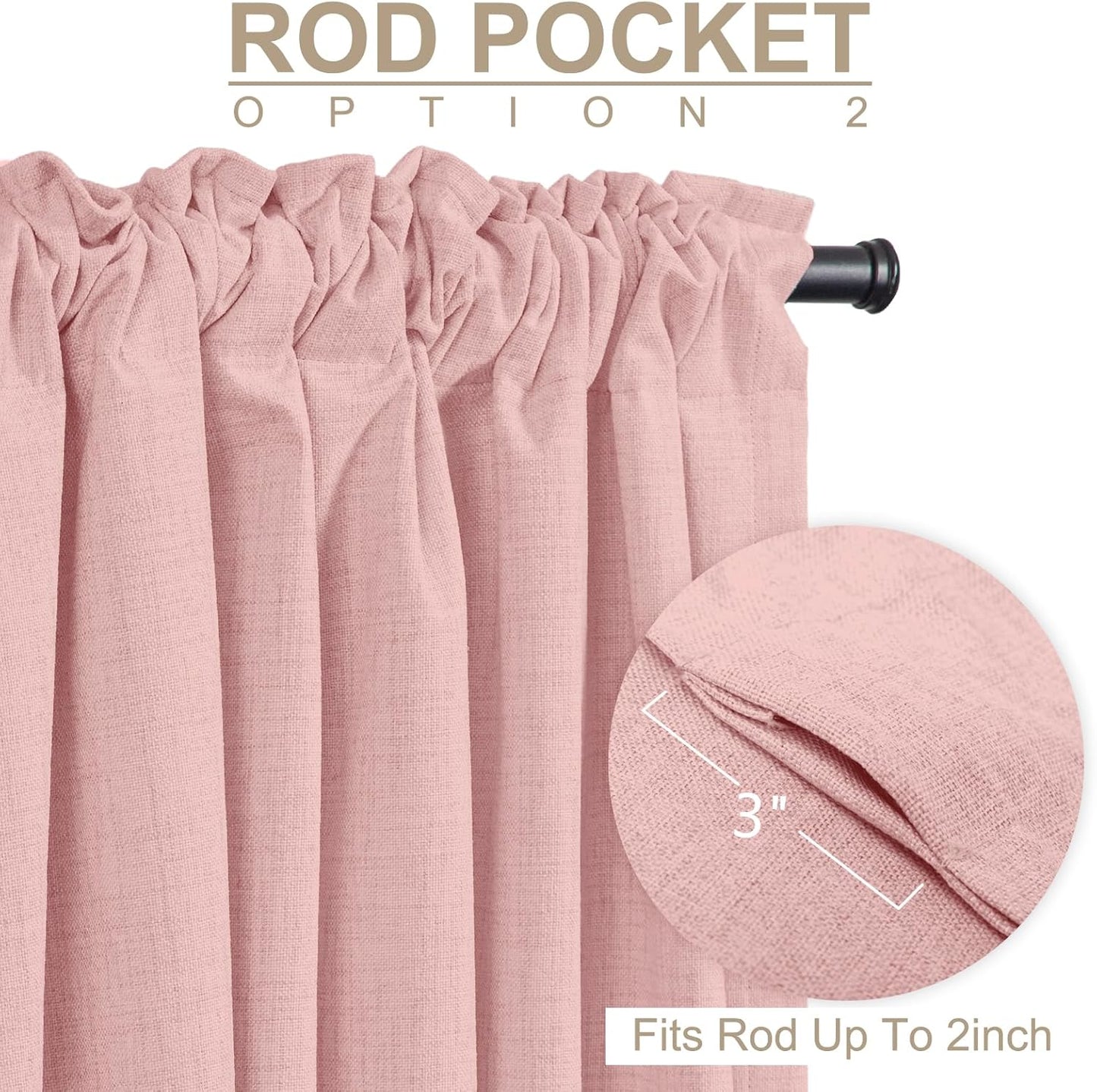 Skiennix 100% Blackout Linen Curtains - Thermal Insulated Drapes for Bedroom | 50" W x 102" L, Baby Pink, 2 Panels Set
