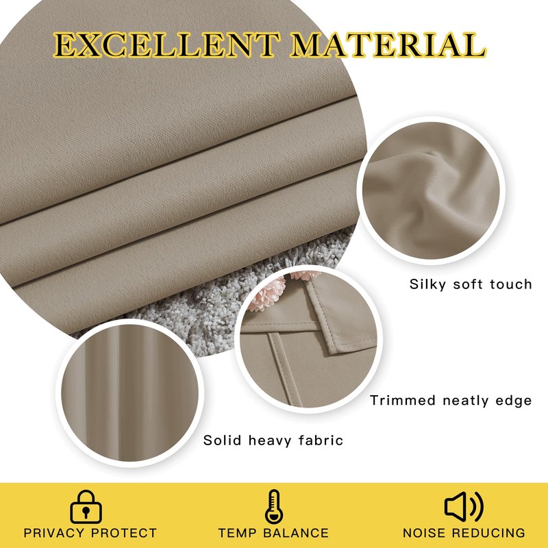 NICETOWN Taupe Curtain Panels - (52 inches by 120 Inch, Black, Set of 2) Home Decoration Thermal Insulated Solid Grommet Blackout Curtains/Drapes for Hall/Dining Room