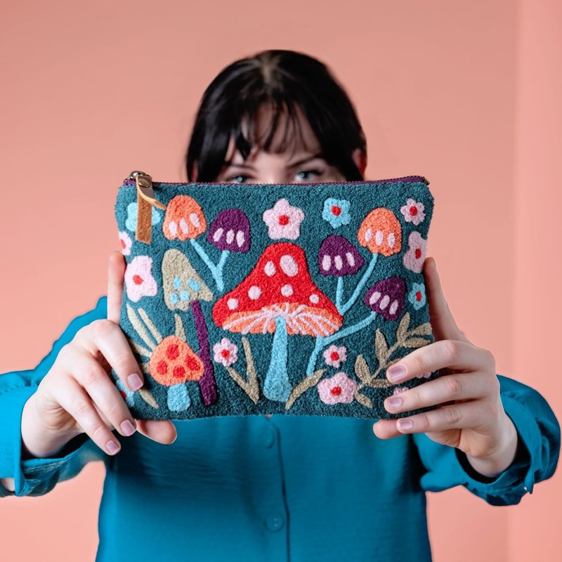 Embroidered Travel Makeup Bag - Stylish Toiletry Organizer for Women | Mushroom Design