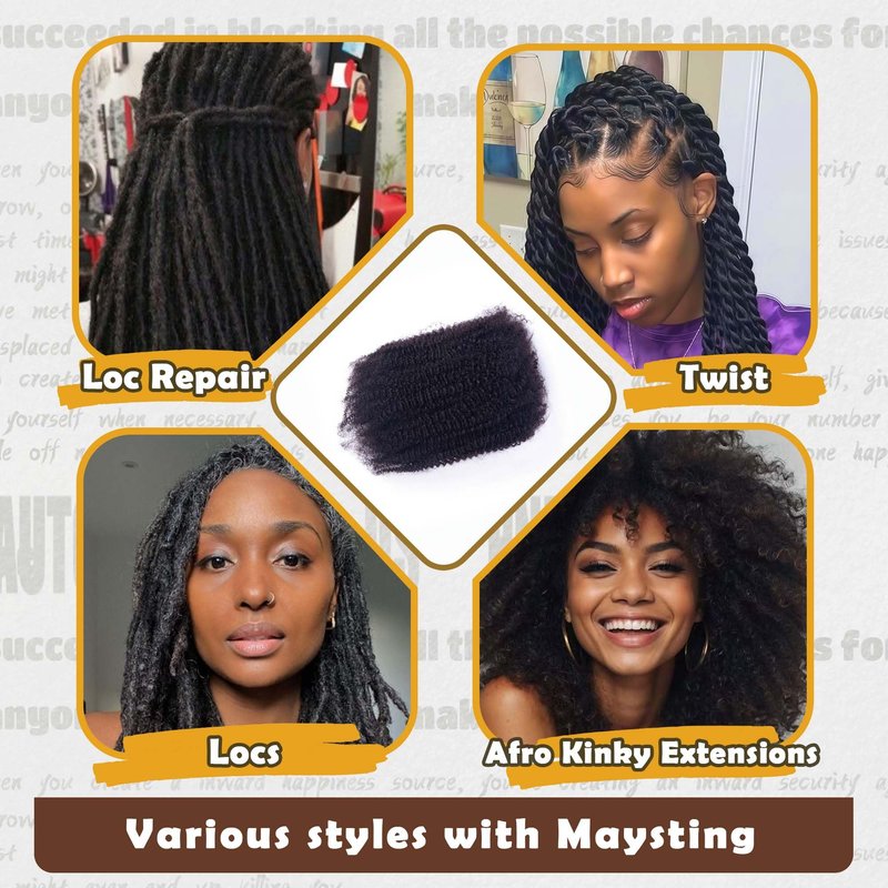 Afro Kinky-Curly Human Hair Bulk for Twist, Dreadlocks Making, Repairing and Extending Locs,100% Afro Kinkys Bulk Human Hair Natural Black Color, 16inches, 50g/pack Can be Dyed