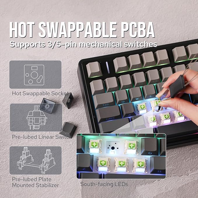 EPOMAKER x Aula F75 Gasket Mechanical Keyboard, 75% Wireless Hot Swappable Gaming Keyboard with Five-Layer Padding&Knob, BT/2.4GHz/USB-C, RGB (Black Gradient, LEOBOG Reaper Switch)
