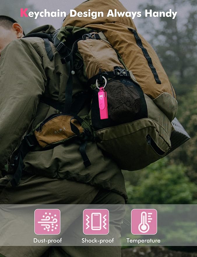 MOSDART 128GB USB 3.2 Fast Speed C and A Dual Flash Drive, exFAT Memory Stick with Keychain and LED Indicator, for iPhone 15,16,17, Android Phone, iPad, MacBook, and Other Laptops, Hot Pink