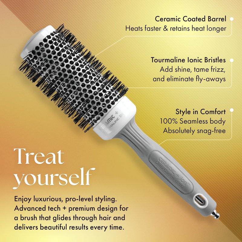 Olivia Garden Ceramic + Ion Round Thermal Hair Brush - Not Electrical - Professional Blowout Brush for Normal to Thick Hair - 1.75"-Diameter Barrel - White and Grey - CI-45