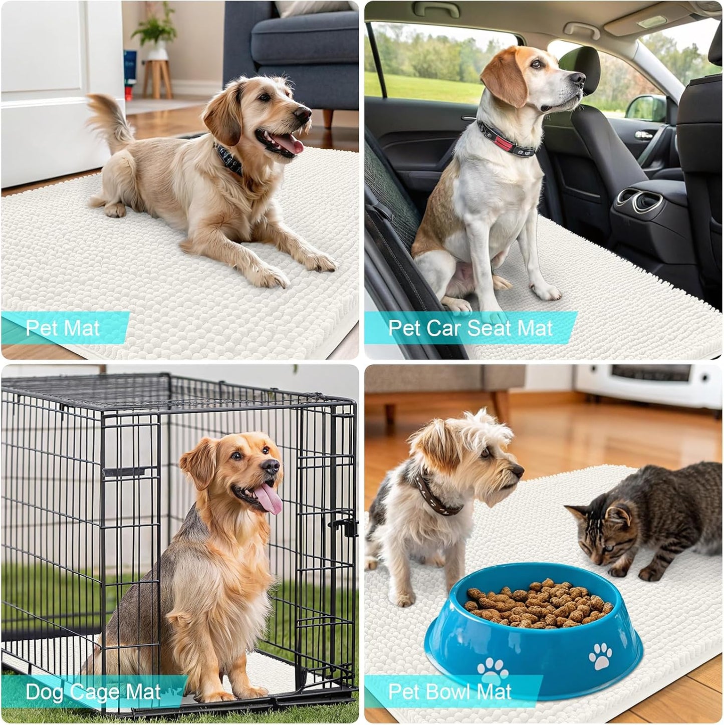 OLANLY Dog Door Mat - Absorbent Non-Slip Mud Mat for Indoor Use | 47x32, Quick Dry Chenille, Ivory