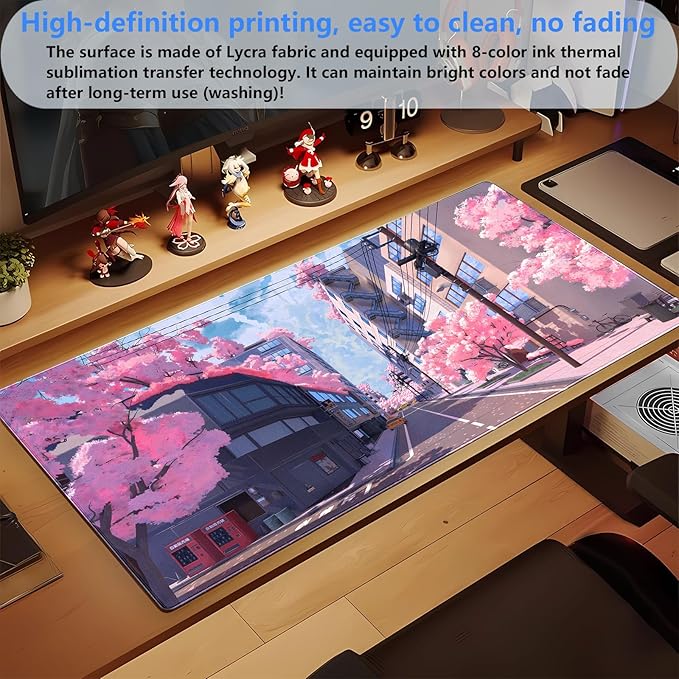 Cindasun Japanese Cherry Blossom Mouse Pad, Pink Cute Desk Mat Extended XL Large Full Desk Gaming Mousepad 31.5''X15.7'' Computer Laptop Desk Pad Keyboard and Mouse Mat for Office Desktop Decoration