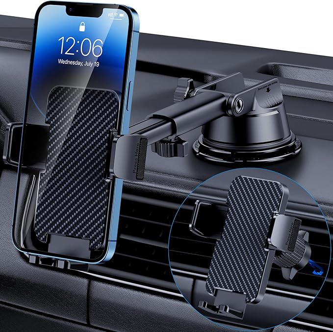 GUWEZ Phone Holders for Your Car [Military Grade Suction Ultra Strong Base] Cell Phone Car Holder 3 in 1 Dashboard/Windshield/Air Vent Hands-Free for Video Installation Kit iPhone Android