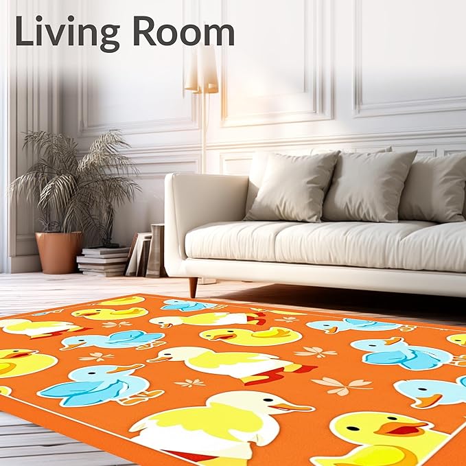 Flatwoven High Traffic Area Rug 6x9, Whimsical Parade Watercolor Cartoon Inspired Motif, Non Slip, Stain Resistant, Washable Area Rugs for Living Room, Bedroom (Orange, 6x9)