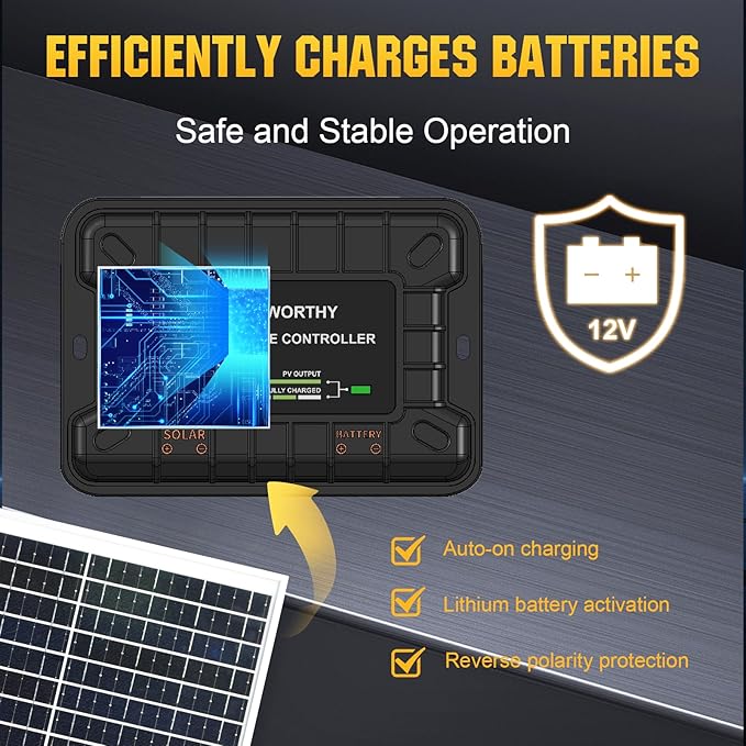 ECO-WORTHY Solar Panel Kit 25W 12V Solar Battery Charger Trickle Maintainer, 25W Solar Panel + Adjustable Mount Bracket + Upgrade Controller,for 12V Batteries Cars RV Boat Motorcycle Marine
