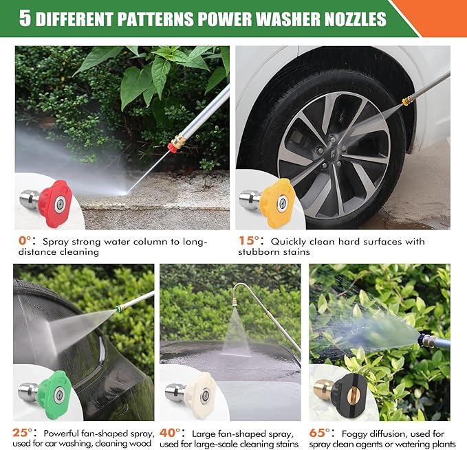 Gutter Cleaning Tools From the Ground, 13 FT Pressure Washer Extension Wand, Power Washer Lance With 5 Pressure Washer Spray Nozzle Tips, 30Â°, 120Â° Gutter Cleaner Curved Rod for Wall Roof Gutter