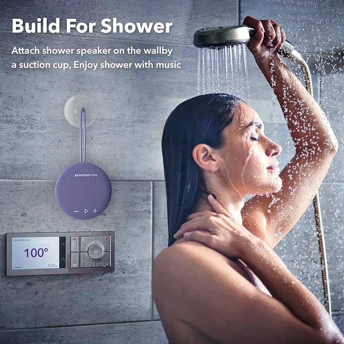 Monster IPX8 Shower Speaker Waterproof, Bluetooth 5.4 with Loud HD Sound and Robust Bass Portable Wireless Outdoor Speakers