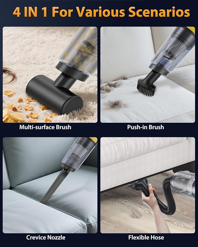 XenonLab Handheld Vacuum Cordless 1.1 Pounds Car Vac 10000PA Hand Held Vacuums 4-in-1 Hand Vac Cordless Rechargeable HEPA Filter Large Capacity Dust Cup for Car Office Home Pets Hair (Buttercream)