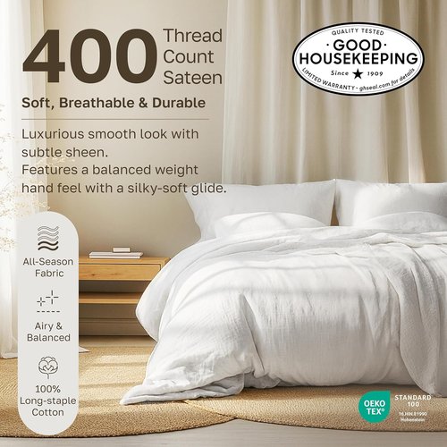 California Design Den King Size Pillowcase Set - 400 Thread Count 100% Cotton Sateen - Soft Striped Bright White, Set of 2