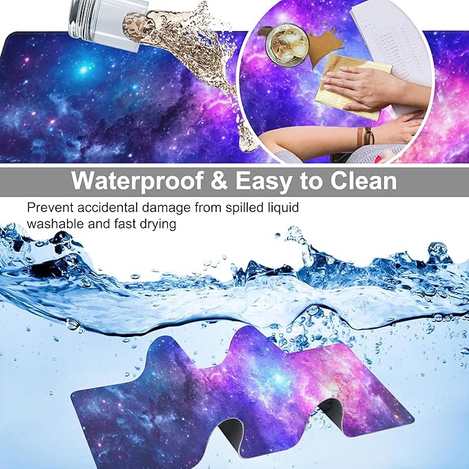 NIYLYNSYN Deep Universe Space and Stars Desk Mat,Large Galaxy Space Gaming Keyboard Mouse Pad,Non-Slip Rubber Base Desk Pad Thick Stitched Edges Waterproof Mousepad Mouse Mat 31.5"x11.8"