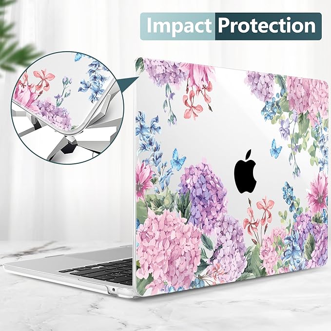 TWOLSKOO for MacBook Air 13 inch Case M5 2026 M4 2025 M3 M2 2024-2022 A3449 A3240 A3113 A2681, Plastic Hard Shell & Keyboard Cover & Screen Film for MacBook Air 13.6 inch Case, Colorful Hydrangea
