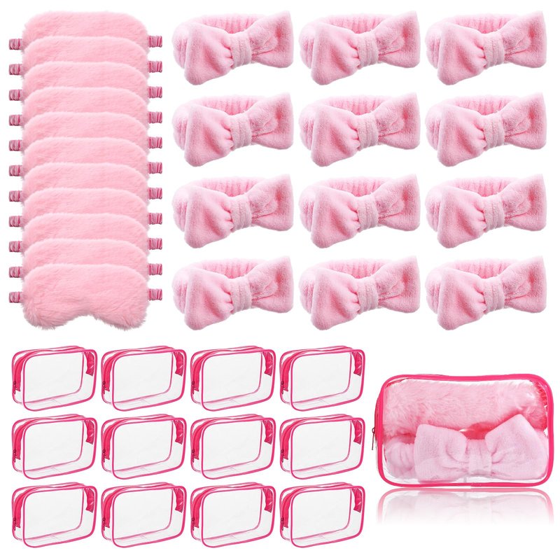 Yuanan 36 Pcs Spa Headband for Women, Makeup Cosmetic Headband for Women 12 Spa Headbands Plush Sleep Eye Mask 12 Clear Cosmetic Bags Sleepover Party Supplies for Girls Christmas Spas Party Favors