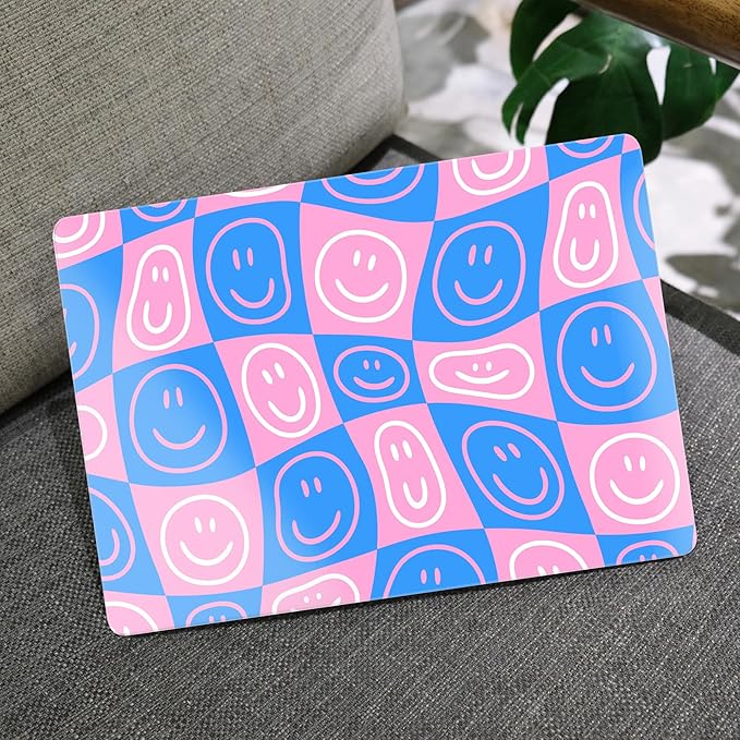MEEgoodo for M5/M4/M3/M2 MacBook Air 15 inch Case 2026 2025 2024 2023, Case Fit Model (A3448/A3241/A3114/A2941) for MacBook Air 15.3 inch, Smiling Faces & Checkered