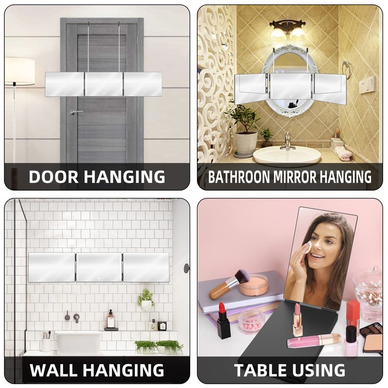 GLDDAO Three Way Mirror for Braiding Hair LED Lighted Trifold 360 Mirror for Women for Braiding Haircuts for Men Self Cut Shaving Barber Hair Cutting Tools